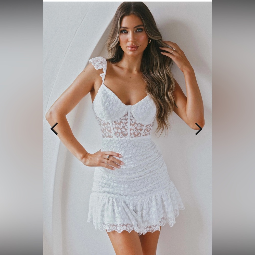 Selfie Leslie Presley Embroidered Frill Dress Steel White NWT
